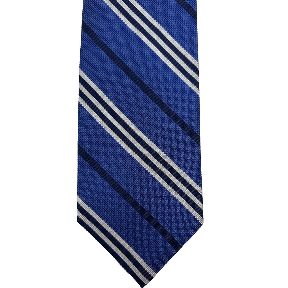 Brooks Brothers Men’s 100% Silk Tie Blue Navy Silver Stripe Made in NY 58.5 x 3. - Picture 2 of 6